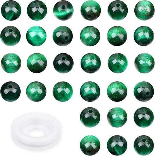 Natural Stone Green Tiger's Eye Round Beads Genuine Stone Beading Loose Gemstone Hole Size 1mm DIY Charm Smooth for Bracelets Necklaces Earrings 6mm 200pcs (Green Tiger's Eye 6mm)