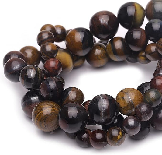 10mm Natural Stone Beads for Jewelry Making,Colorful Tiger Eye Polished Smooth Round Gemstone Beads for Bracelet Necklace 15 Inch