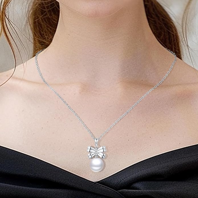 Pearl Pendant Necklace for Women,925 Sterling Silver Pendant Jewelry,Anniversary Christmas Birthday Valentines Gifts for Wife, Mom, Dauhter, Girlfriend,Her