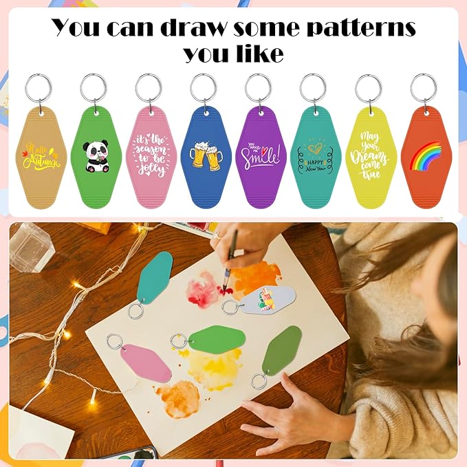 LOTMER 20/30/40/80 PCS Hotel Keychain Blank with Key Rings, 60 Colors Motel Key Chains for DIY Keychains