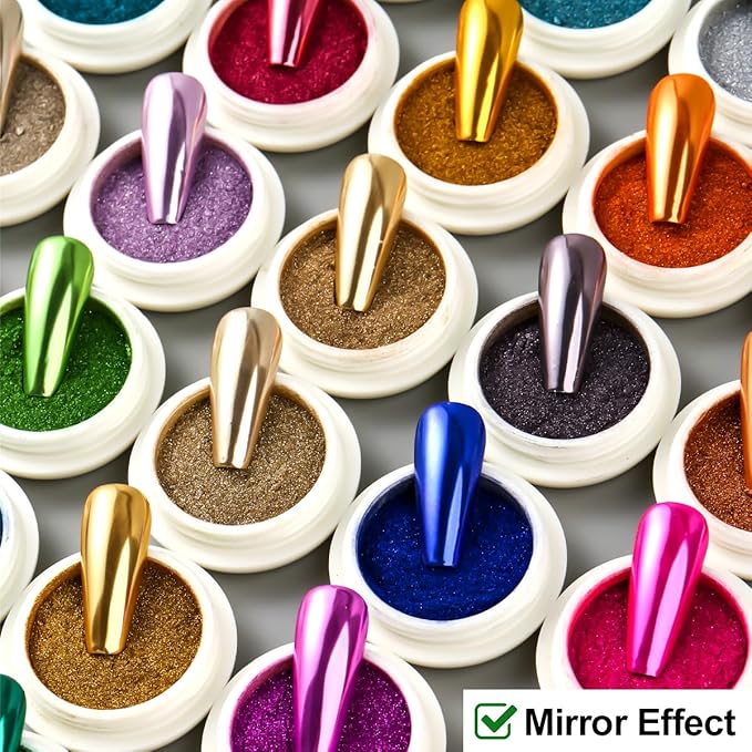 36 Jars Chrome Nail Powder Kit, Metallic Mirror Chrome Powder Pigment for Gel Nails, Holographic Mirror Glitter Rub Dust Set for Nail Art Decoration Home DIY Salon Use