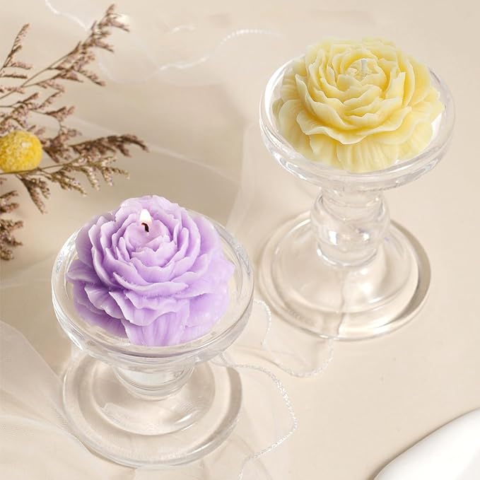 ZQYSING Peony Candle Mold for Candle Making, 3 Cavity Flower Silicone Molds for Epoxy Resin Wax Soap Clay Plaster Tealight Candles Crafts Casting Home Décor Handmade Gifts