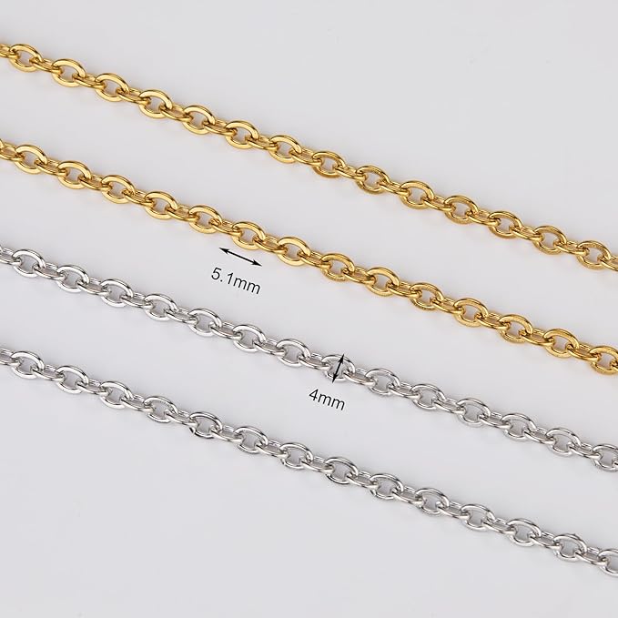 SMYHTGLIF 2 Rolls Total 32.8 Feet Gold and Silver Chain for Jewelry Making Stainless Steel Cable Chain Roll Oval Link Bulk Chain Craft Jewelry Making Chains