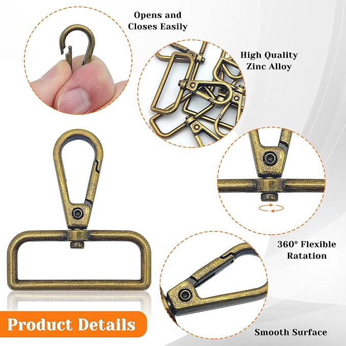 12pcs 1-1/2" Inside Diameter D Ring Lobster Clasp Claw D Ring Swivel Lobster Clasp Lobster Lanyard Clasp Keychain Clips Hook for Swivel Snap Fashion Clips,Jewelry,DIY Crafts Supplies(Antique Bronze)