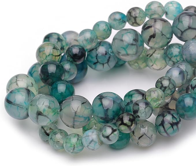 10mm Natural Stone Beads for Jewelry Making,Dragon Vein Agate Polished Smooth Round Gemstone Beads for Bracelet Necklace 15 Inch