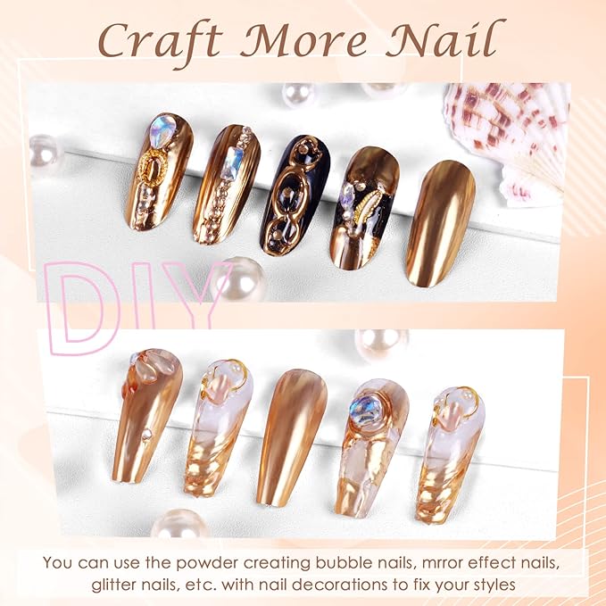 Laza Chrome Nail Powder Mirror Effect Metallic Dust Holographic Glitter Glazed Manicure Decoration Reflective Pigment for DIY Gel Polish Nail Art, Resin Craft, Gifts - Copper