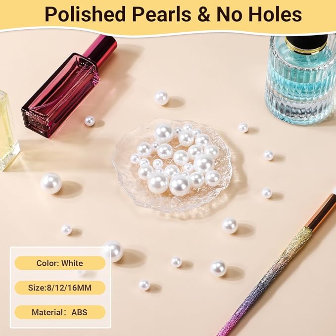 Suream White 1300Pcs Vase Fillers Pearls, 8mm/0.31in Faux Plastic Pearls for Crafts No Hole, Decorative Bulk Filler Beads for Home Centerpiece, Makeup Brush Holder, Wedding Candles, Table Scatter