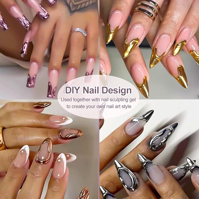 Chrome Nail Powder Set - 12 Colors Chrome Powder for Nails White Pearl Mirror Effect Gold Silver Champagne Metallic Holographic Dip Nail Powder Kit Glitter Pigment for Manicure Decor