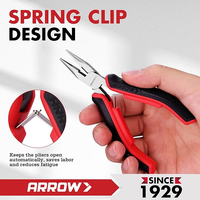 ARROW Mini Pliers Set, 6-Piece Precision Jewelry & Craft Kit – Includes Needle, Diagonal, Long, Bent, End Cutting & Lineman Pliers for Electronics, Crafts & DIY, with Pouch