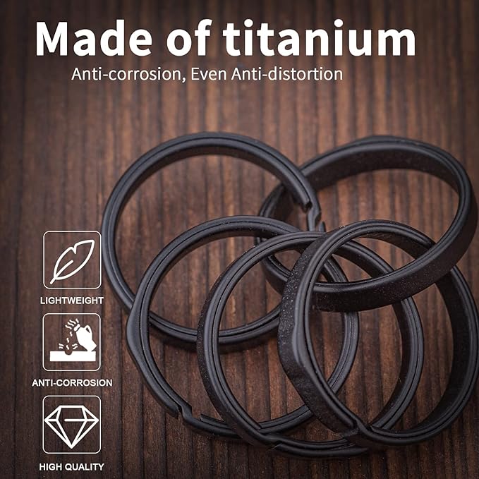 TISUR Titanium Key Ring,Elegant Quick Release Side Pushing Split Rings Kit for Keychains,Heavy Duty Keyring for Dog Tag