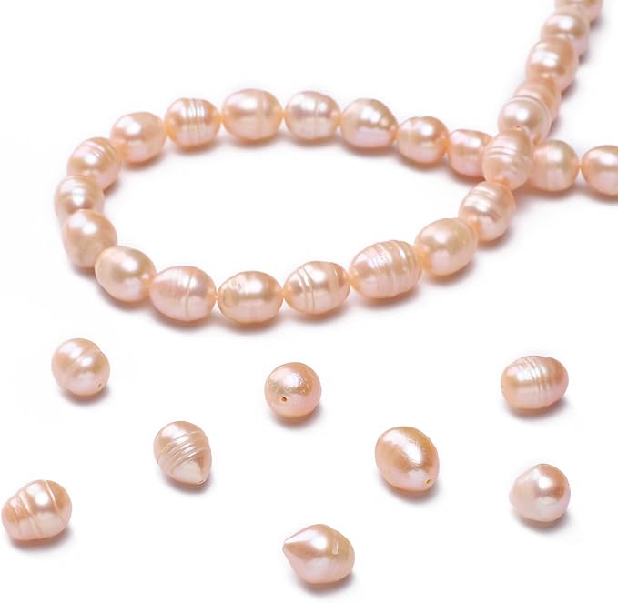 Natural Pearl Beads Rice 9-10mm Pink Freshwater Cultured Loose Gemstone Beads for DIY Jewelry Making 13.8''/Strand HQ
