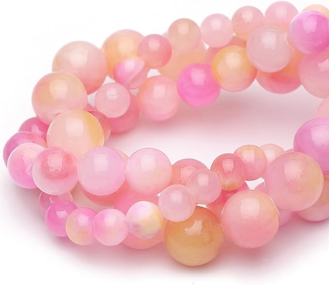 10mm Natural Stone Beads for Jewelry Making,Pink Yellow Jade Polished Smooth Round Gemstone Beads for Bracelet Necklace 15 Inch