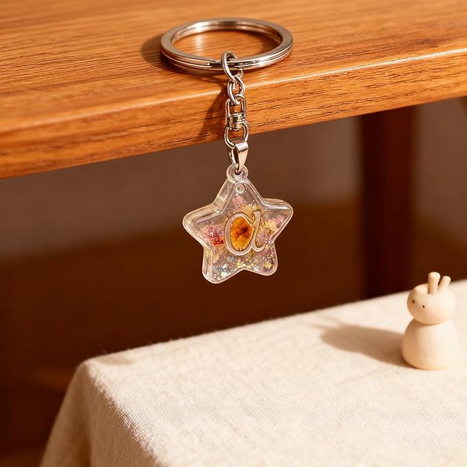 XYQHOAC Alphabet Keychain Molds Star Shape Letter Keychain Silicone Mold Resin Keychain Alphabet Mold with Holes Letter Pendant Epoxy Moulds for DIY Craft Keychain Jewelry Pendant Making (White)