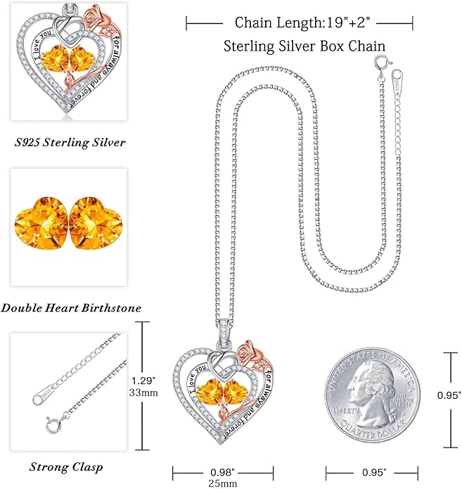 Iefil Valentines Day Gifts for Her Wife - 925 Sterling Silver Double Birthstone Necklace, Anniversary Birthday Gifts for Women, Jewelry Gift for Wife Girlfriend Mom Her