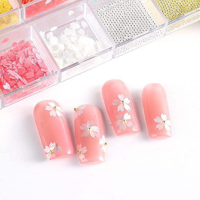 Flower Petals Glitter Nail Art Sequins, Mixed Floral Nail Flakes Beads Rhinestone Nail Art Design, 3D Flowers Acrylic Nails Supplies for Women Girls Manicure Charms Decorations, Flower Nail Art Tips
