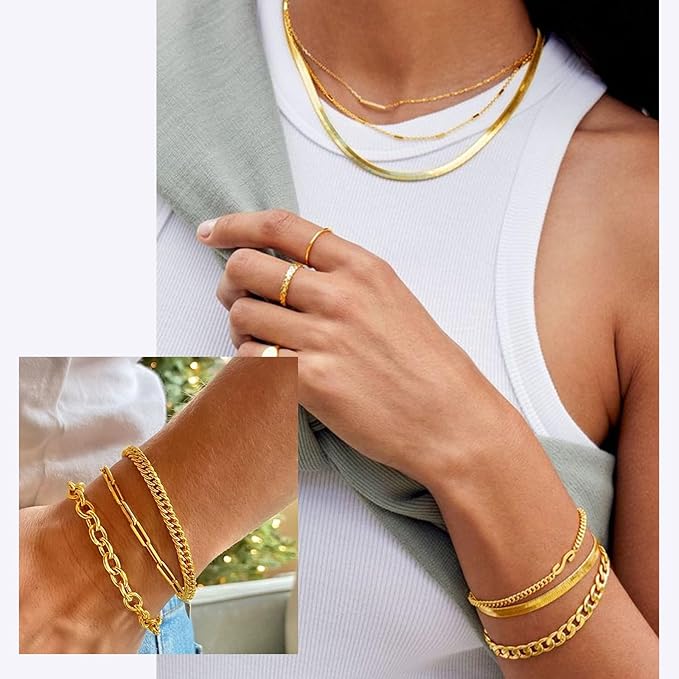 Ecoofor Gold Necklace Chains for Jewelry Making, 75.5 Feet 10 Rolls Jewelry Chains for DIY Necklace Bracelet Jewelry Making with Jump Rings/Lobster Clasps/Connectors