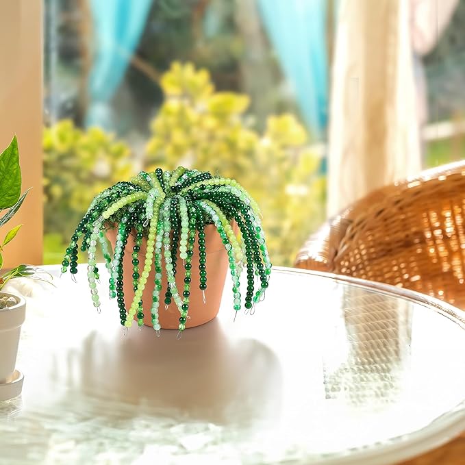 Funtopia 1600pcs Green Glass Beads for Bracelets, 6mm Crystal Beads for Jewelry Making Beaded Plants, Round Glass Beads with Faceted Bead Seed Beads for DIY Plant Making Crafts Earrings Necklace