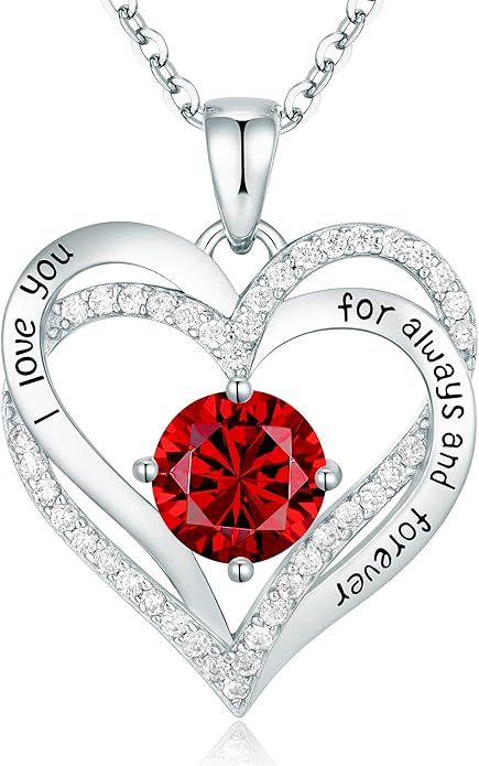 CDE Valentine's Day Gift Forever Love Heart Necklaces for Women, Wedding Anniversary, Birthday Mothers Christmas Day Gifts for Mom, Mother, Wife, S925 Silver Jewelry with Birthstone Pendant