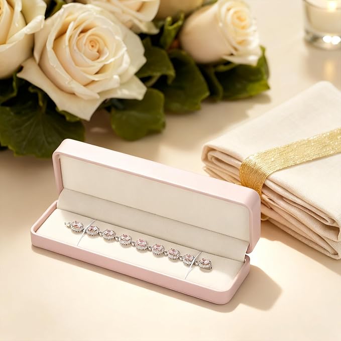 Pink Necklace Bracelet Box Long Chain Bracelet Necklace Gift Box Storage Case for Proposal Wedding Day Valentine's Day Gift,Velvet Interior(Pink)