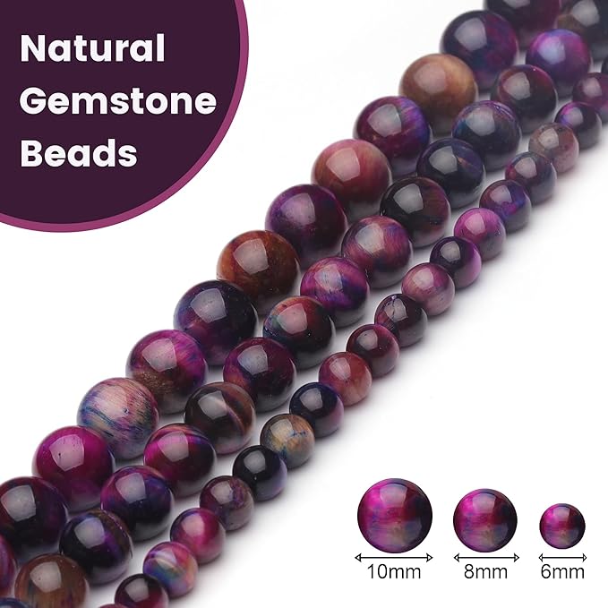 8mm Natural Stone Beads for Jewelry Making,Galaxy Tiger Eye Polished Smooth Round Gemstone Beads for Bracelet Necklace 15 Inch