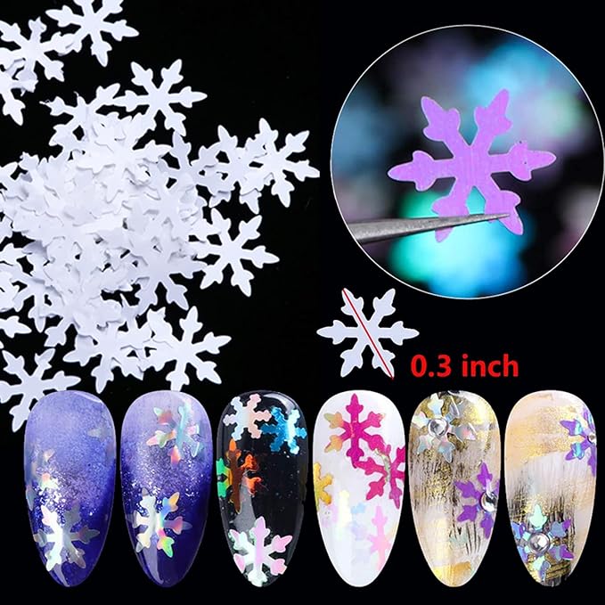 Holographic Snowflake Glitter Nail Art Sequins, 12 Colors Winter Snowflake Sparkly Nail Flakes Acrylic Nails Supplies for Women Girls Manicure Charms Decorations, DIY Christmas Nail Art Tips