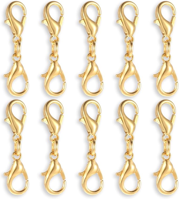 10 Pcs Double Lobster Clasp Necklace Chain Extenders Bracelet Clasp Connector Gold Lobster Claw Clasps Double Opening Jewelry Clasps for DIY Jewelry Making