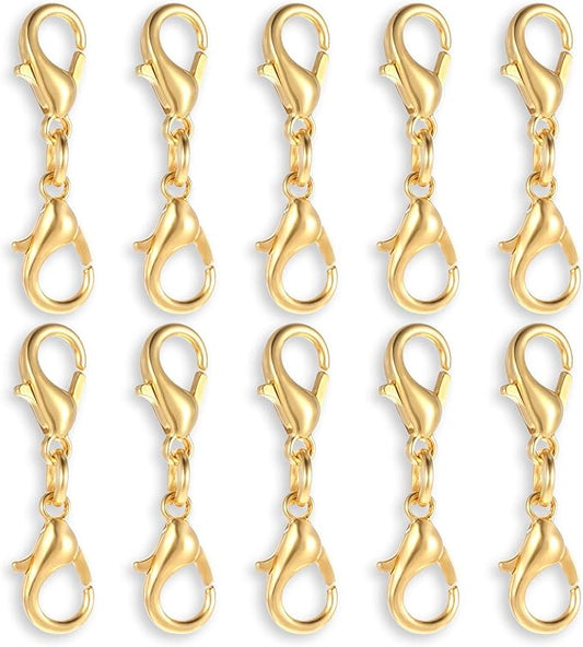 10 Pcs Double Lobster Clasp Necklace Chain Extenders Bracelet Clasp Connector Gold Lobster Claw Clasps Double Opening Jewelry Clasps for DIY Jewelry Making