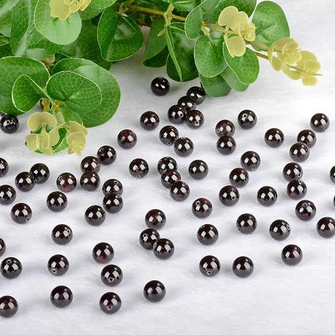 Natural Stone Genuine Stones DIY Garnet Round Beads 8mm 100pcs Beading Loose Gemstone Hole Size 1mm Charm Smooth Beads for Bracelets Necklaces Earrings (Garnet 8mm)