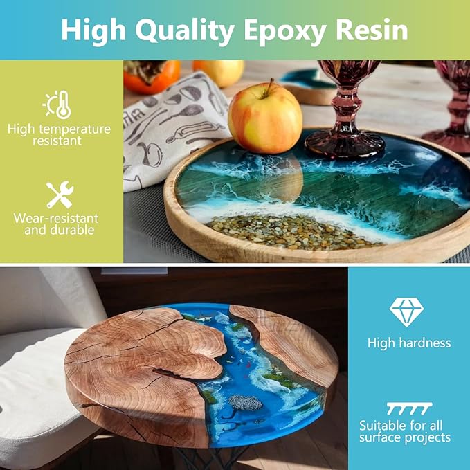 OcePor Epoxy Resin 1 Gallon - Clear Epoxy Resin Kit with 16 Pigments and 8 Colors of Mica Powders - No Yellowing No Bubble Casting Resina for Art Crafts, Jewelry Making & Resina Molds(1/2 Gallon x 2)