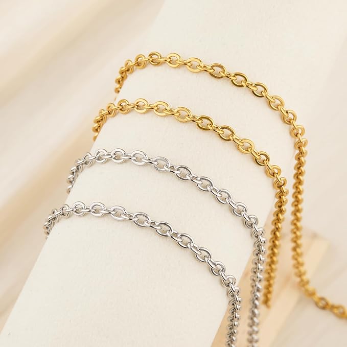 SMYHTGLIF 2 Rolls Total 32.8 Feet Gold and Silver Chain for Jewelry Making Stainless Steel Cable Chain Roll Oval Link Bulk Chain Craft Jewelry Making Chains