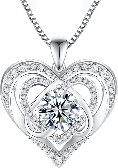 1-3 Carat Moissanite Necklace for Women, 925 Sterling Silver Heart Pendant Necklace Moissanite Diamond Necklace, Birthday Gift Anniversary Present for Wife, Girlfriend, Daughter, Mom