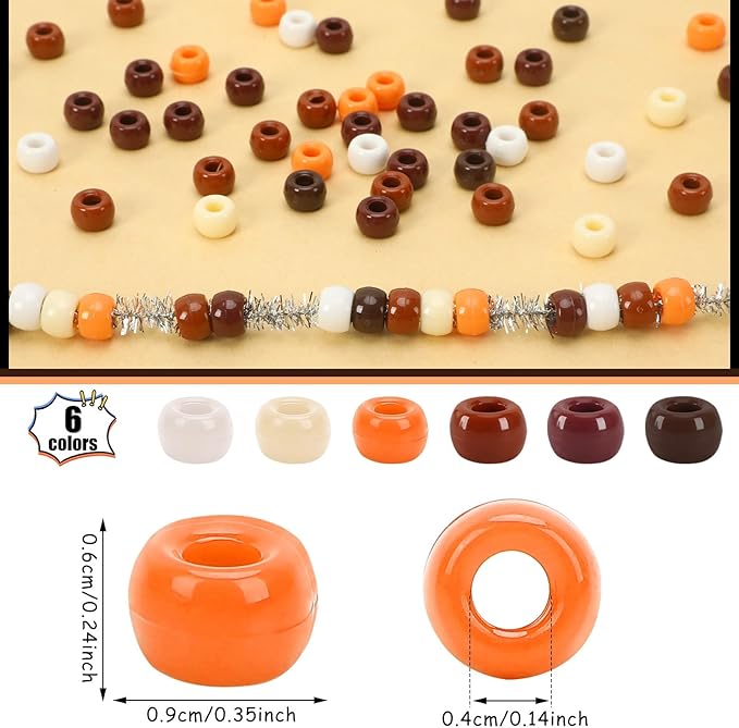 UPINS 1200Pcs Brown Pony Beads for Bracelets Jewelry Making DIY Crafts Brown Hair Beads Party Decoration Necklace Friendship Bracelets Romantic Accessories (6 Colors)