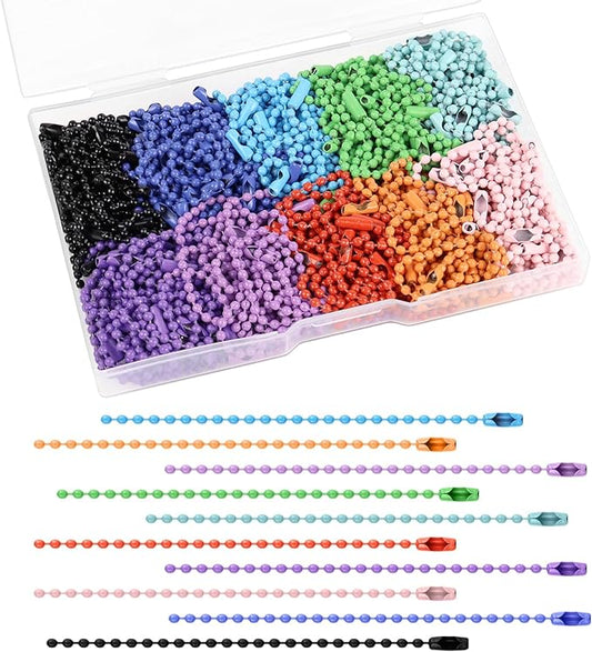 Ball Chain Bulk Metal Chain Width 2.4mm Ball Beads Chain Long Bead Connector Clasp for Jewelry Making DIY Crafts Hanging Christmas Decoration (200 Pcs Colored 3.9 Inch / 10 cm)
