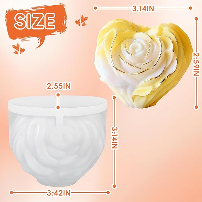 ZQYSING Rsoe Candle Molds, 3D Heart Shaped Rose Flower Silicone Molds, Valentine's Day Heart Mold, DIY Aromatherapy Candle Clay Craft Soap Plaster Crafts Casting