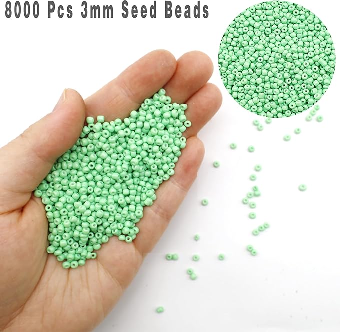 THUTEP 8000 pcs 3mm Seed Beads, Tiny Craft Beads for Bracelet Making, Bracelet Kits for DIY Jewelry Craft (Ligjtgreen)