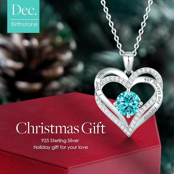 CDE Valentine's Day Gift Forever Love Heart Necklaces for Women, Wedding Anniversary, Birthday Mothers Christmas Day Gifts for Mom, Mother, Wife, S925 Silver Jewelry with Birthstone Pendant