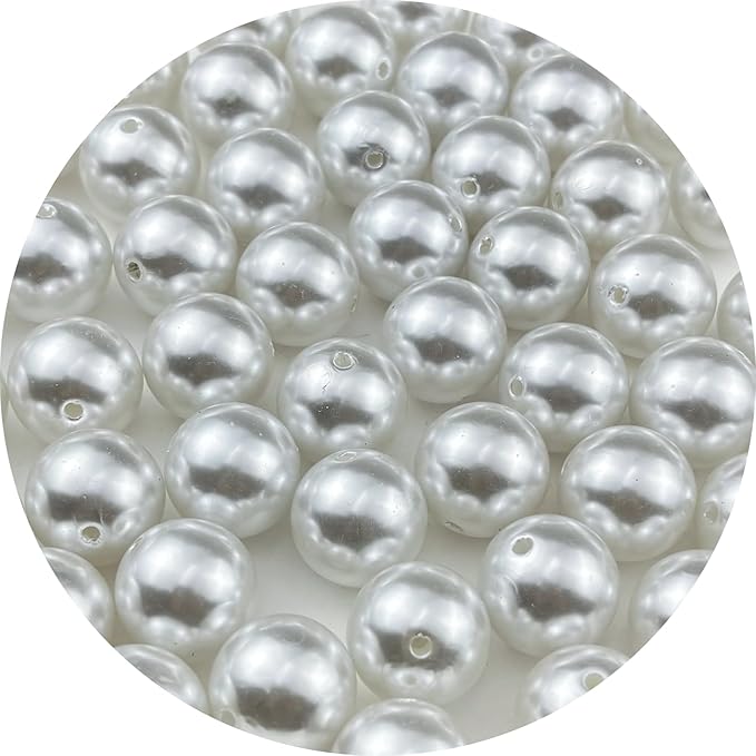 50pcs 20mm Pearl Beads White Round Pearls Acrylic Beads for Jewelry Making DIY Craft Bracelets Necklaces Earrings Vase Fillers Home Wedding Decoration