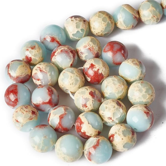 100pcs 10mm Snakeskin Imperial Beads Natural Gemstone Beads Round Loose Beads for Jewelry Making