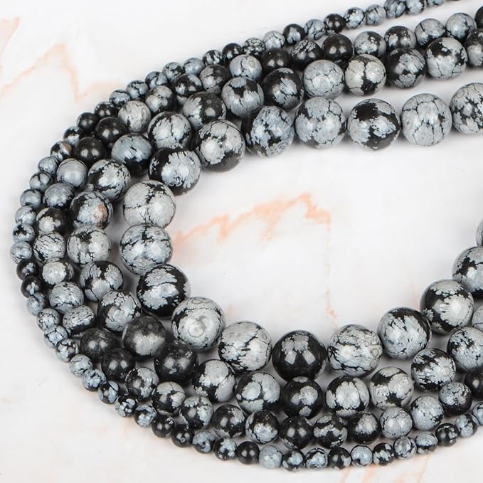 Natural Stone Genuine Stones DIY Snowflake Round Beads 8mm 100pcs Beading Loose Gemstone Hole Size 1mm Charm Smooth Beads for Bracelets Necklaces Earrings (Snowflake 8mm)