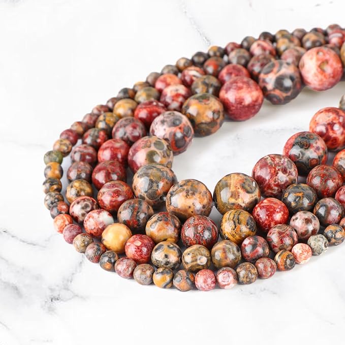 Natural Stone Red Leopard Fur Jasper Round Beads Genuine Stone Beading Loose Gemstone Hole Size 1mm DIY Charm Smooth for Bracelets Necklaces Earrings 6mm 200pcs (Red Leopard Fur Jasper 6mm)