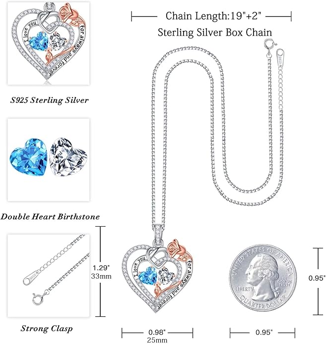 Iefil Valentines Day Gifts for Her Wife - 925 Sterling Silver Double Birthstone Necklace, Anniversary Birthday Gifts for Women, Jewelry Gift for Wife Girlfriend Mom Her