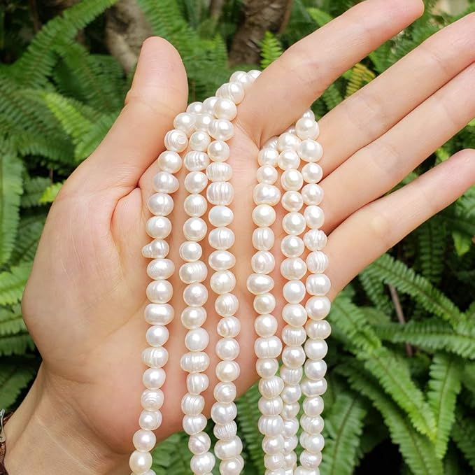 Adabele 28 Inch Real Natural Potato Round White Cultured Freshwater Pearl Loose Beads 7-8mm for Jewelry Making fp3-78