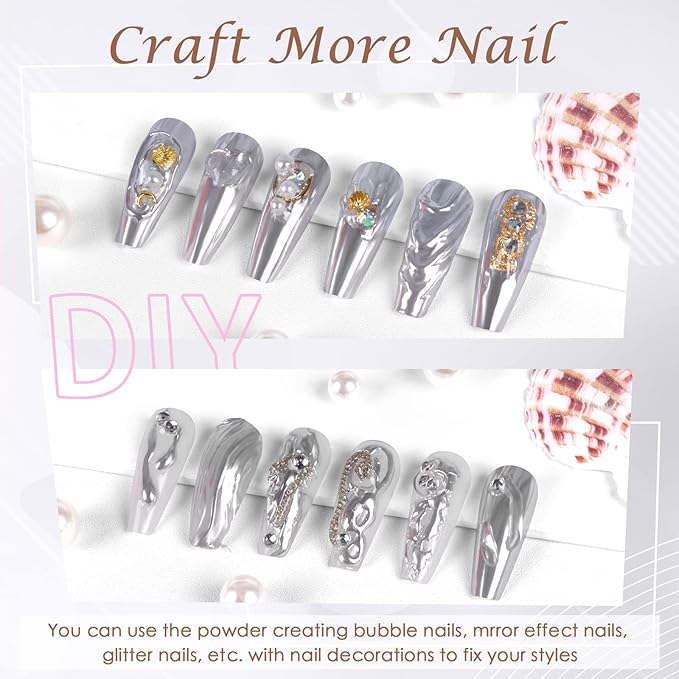 Laza Chrome Nail Powder Mirror Effect Metallic Dust Holographic Glitter Glazed Manicure Decoration Reflective Pigment for DIY Gel Polish Nail Art, Resin Craft, Gifts - Silver