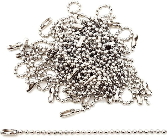 50-Pack 4-Inch Ball Chains with Connectors, 4.5mm Stainless Steel Beaded Chain for Fan Pulls, Dog Tags, Keychains, Crafts, ID Badges, Necklace Chains