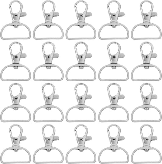 AUEAR, 20 Pack Swivel Clasps Lanyard Snap Hooks Keychain Clips D Ring Clasp Hardware Lobster Claw (Silver)