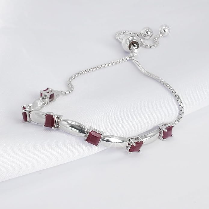 Fine Bracelet Tennis Style Pull String Birthstone Jewelry Gift for Women 925 Sterling Silver Square Sparkling Bolo Gemstone Jewelry Adjustable Bracelets
