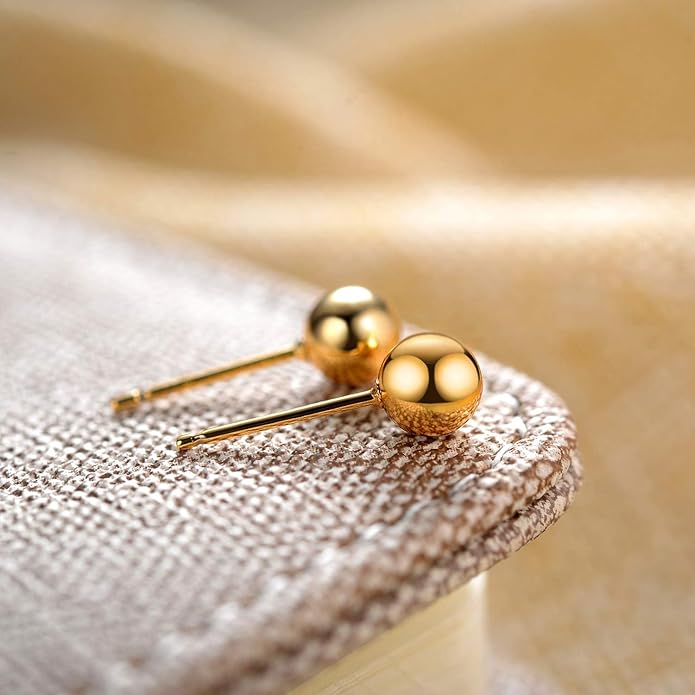 JINERA 5 Pairs Stud Earrings for Women 14K Plated Gold/Silver Pearl Ball Small Stud Earrings Set Cartilage Piercing Hypoallergenic Lightweight Flatback Earrings Jewelry Gifts for Women