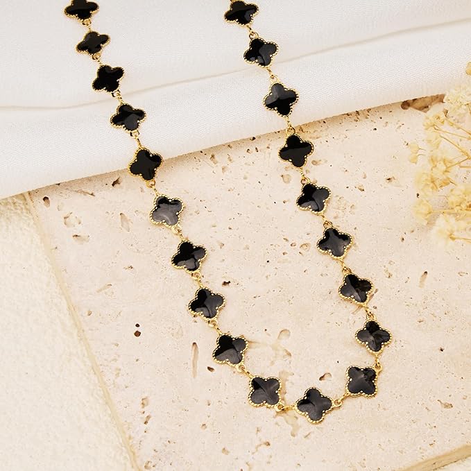 GTVOODX 18k Gold Black Enamel Clover Stainless Steel Chains for Jewelry Making, 3 Meters 8mm Link Chain Bulk Bracelet Necklace Jewelry Making DIY Supplies