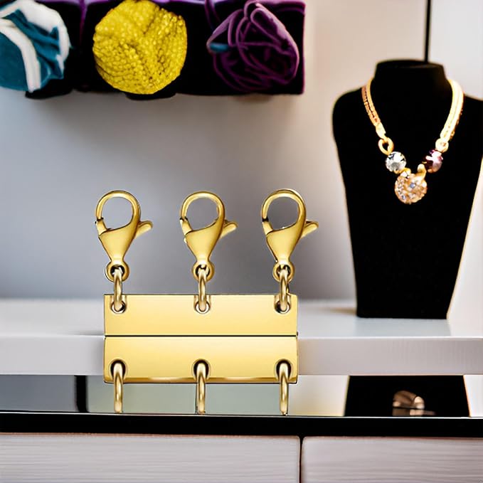 Layering Magnetic Necklace Clasps, Stainless Steel Chain Link Clasps, Multiple Necklace Clasp for Layered Look (3golden+3silvery A)