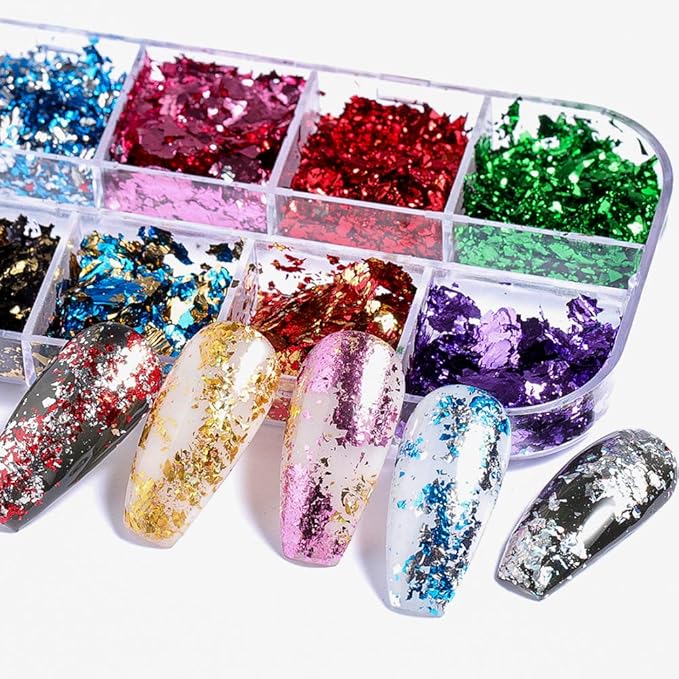 EBANKU Nail Foil Flakes Laser 36 Grid Holographic Nail Art Paillette Chip for Nails Decorations Nail Glitter Flake Decals for Party Festival
